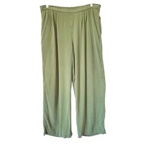 Tianello Womens Tencel Rayon Wide‎ Leg Pants Green Elastic Waist Pleated Pockets